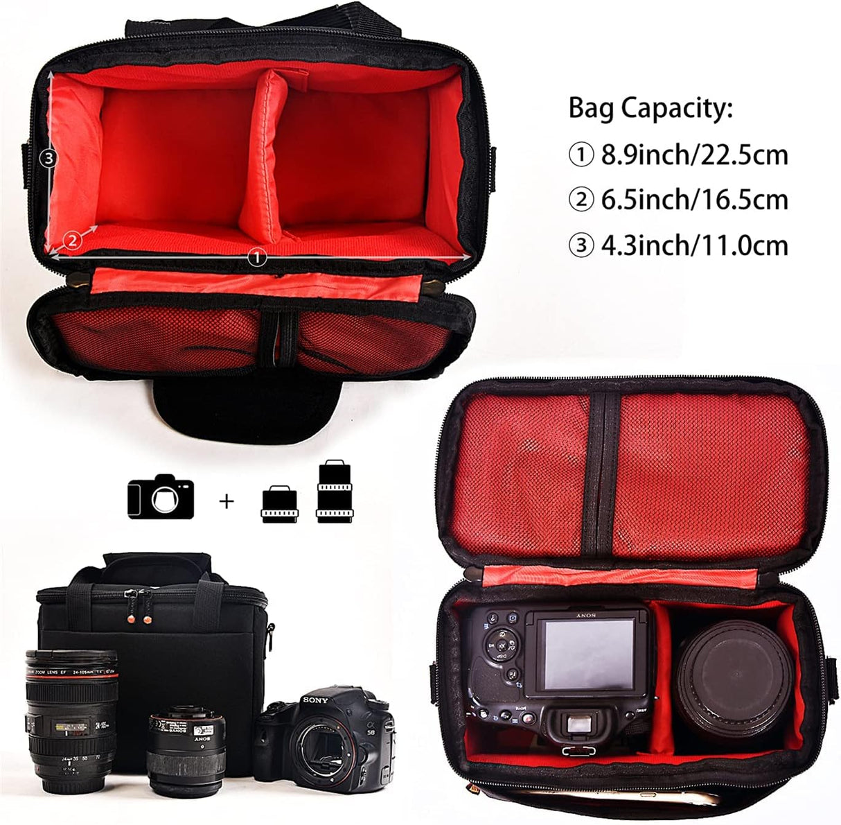 FOSOTO Bolsa Funda Cámara Réflex Digital DSLR SLR Antigolpe Impermeable de Hombro para 1 Cámara,1 ó 2 Lentes y Accesorios de Fotos para Canon 700D 1200D 600D, Nikon Sony a7 II a6400, Panasonic