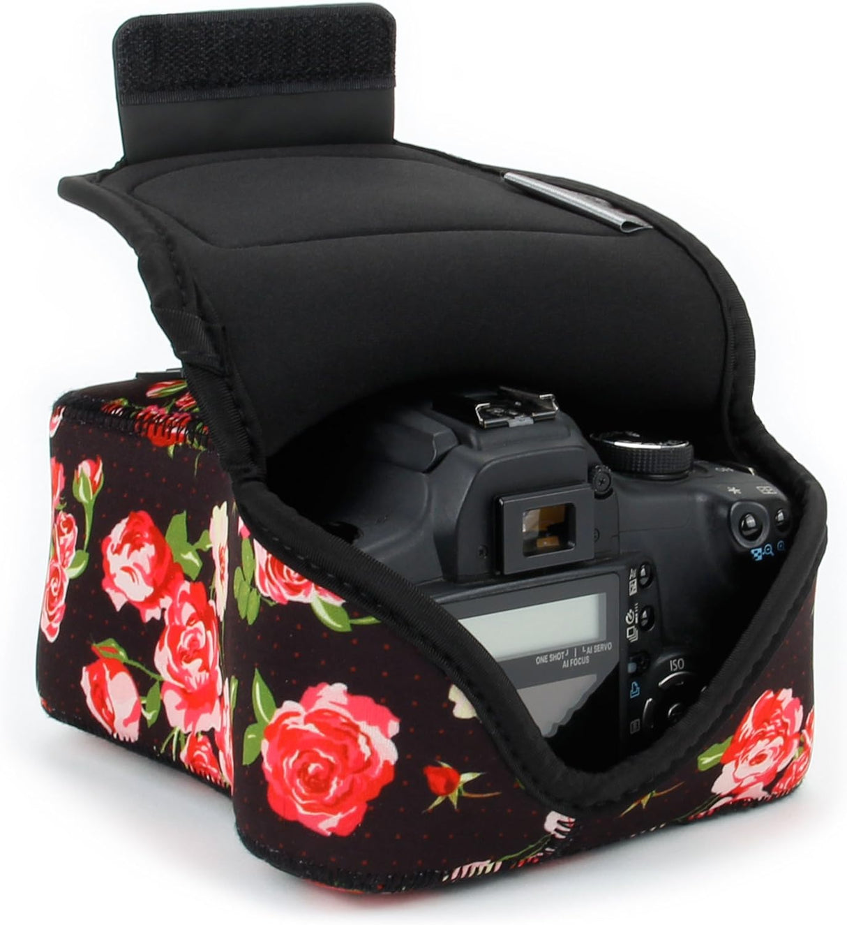 USA Gear Funda Cámara Reflex DSLR con Protección de Neopreno, Presilla para Cinturón y Almacenamiento de Accesorios - Compatible con Nikon D3400, Canon EOS Rebel SL2, Pentax K-70 y más - Negro